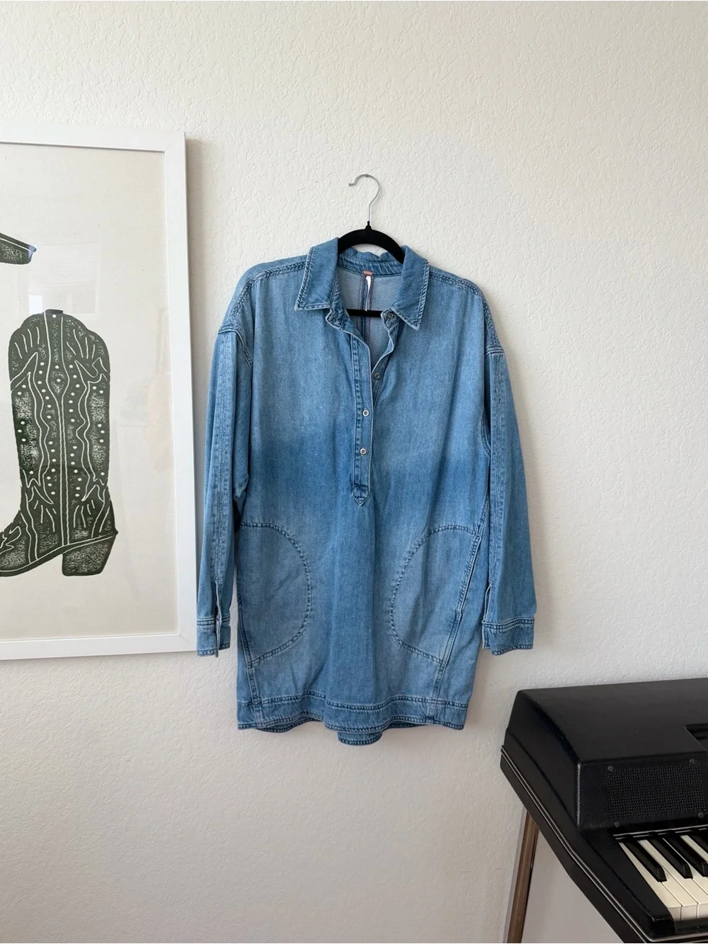 Free People Light Blue Denim Tunic Dress 100% cotton